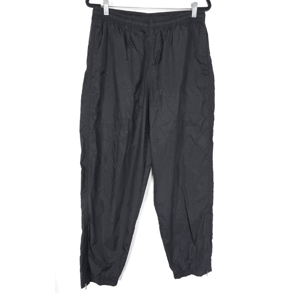 NIKE Men's Vintage 90s XL Track Pants Swoosh Ankle Zip Elastic Waist Black Nylon